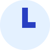 A white circle with a blue 'L' on it.