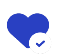 A blue heart with a checkmark on it.