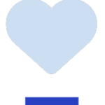 A white heart on a blue square.